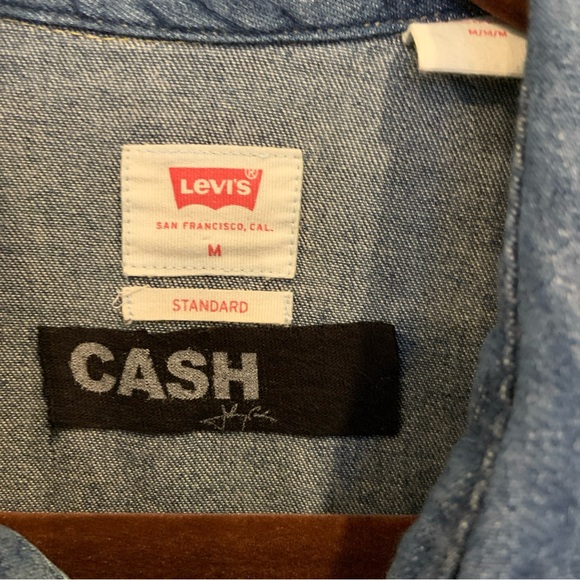 Custom Made Johnny Cash Graphic on Levi’s Western Pearl Snap Denim Shirt Sz M - Picture 5 of 6